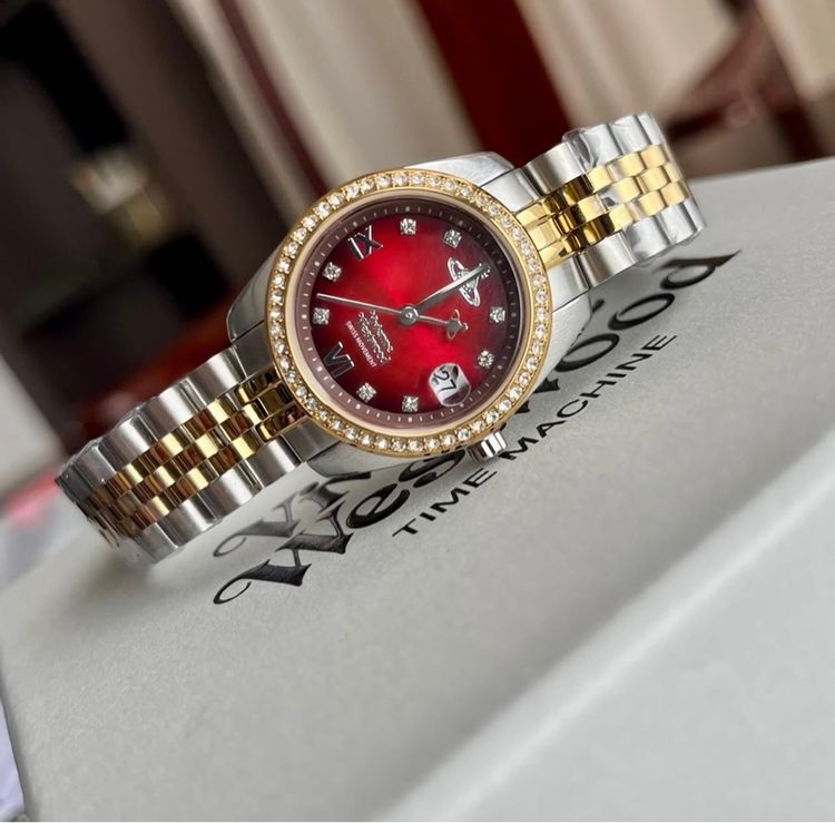 นาฬิกาข้อมือ Vivienne Westwood Fenchurch แดงเชอรี่ล้อมเพชร แบรนด์แท้ รูปที่ 3