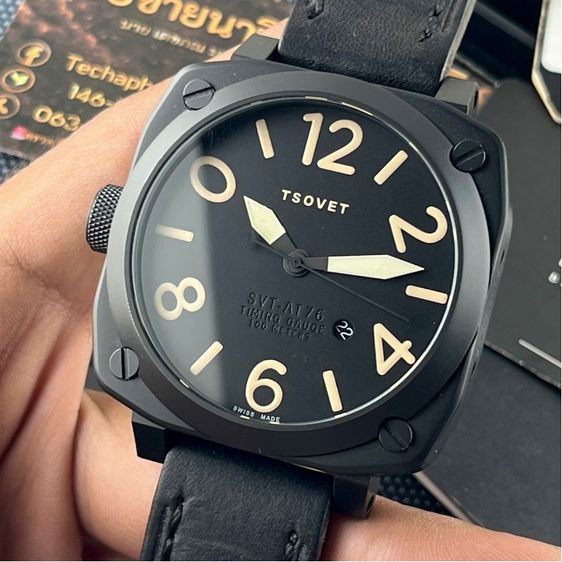 Tsovet SVT-AT76 Timing Gauge Pilot  Model Avionic instrumentation Black PVD (Nos) Black Dial Square Quartz Swiss Made 100 Meter รูปที่ 6