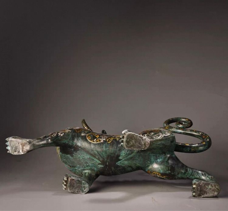 ✨รูปปั้นสัตว์สำริดจำลองสไตล์จีนโบราณที่ ตกแต่งด้วยลวดลายฝังเงินและทอง รูปที่ 5