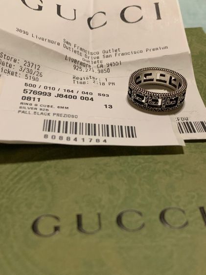 แหวนเงินแบรนด์เนมแท้  GG รูปที่ 2