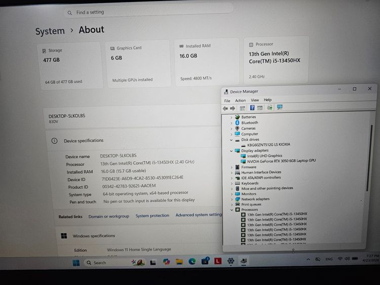 Lenovo LOQ intel i5 13450HX+ RTX3050 6GB+15.6" FHD IPS Ram16 เครื่อง สวย 1 เดือน รูปที่ 7