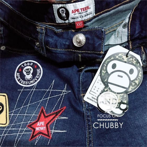 กางเกงยีนส์ยืด ขาสั้นลายลิงเบพเบบี้ไมโล Bape X Baby Milo A Bathing Ape Tees By Jim Design ขอสาว XS-S รูปที่ 6