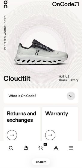 ขาย On Cloudtilt Black Ivory size 43-275cm  เหมือนใหม่ ใส่เดินในห้าง 1 ครั้ง ของแท้ รูปที่ 3