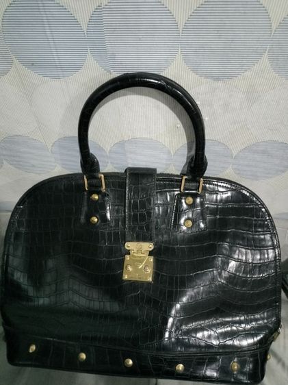 หญิง กระเป๋าหนังแท้สีดำทรงถัง