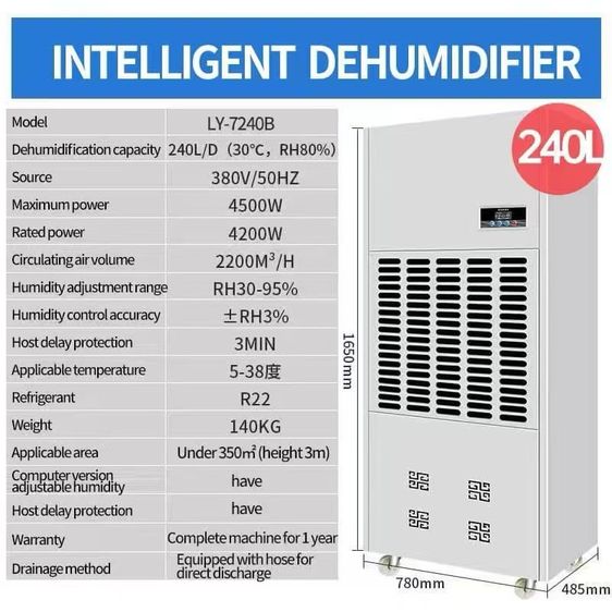 业除湿机 138-480L 220V 380V เครื่องลดความชื้น โรงงาน ห้องปลูกกัญชา 现货 รูปที่ 9