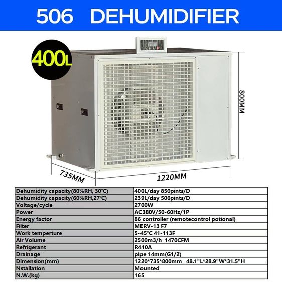 业除湿机 138-480L 220V 380V เครื่องลดความชื้น โรงงาน ห้องปลูกกัญชา 现货 รูปที่ 16