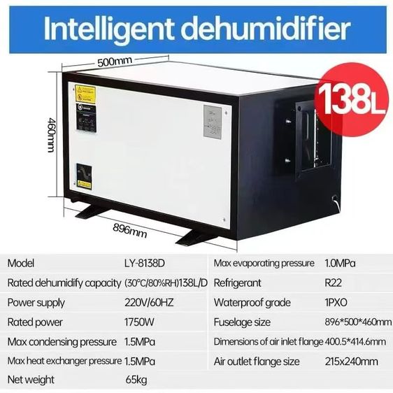 业除湿机 138-480L 220V 380V เครื่องลดความชื้น โรงงาน ห้องปลูกกัญชา 现货 รูปที่ 11
