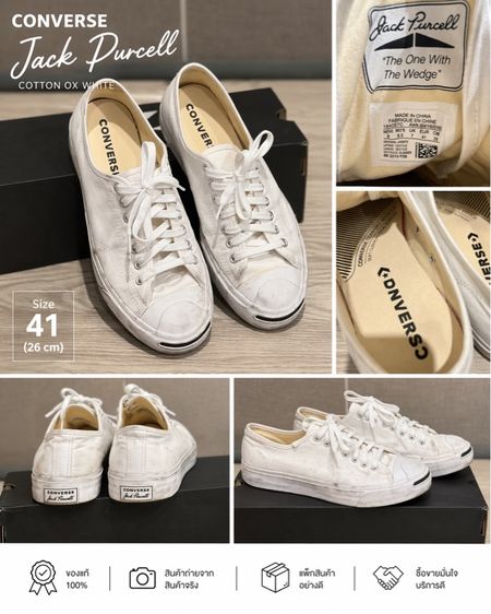 ขาว UK 7.5 | EU 41 1/3 | US 8 CONVERSE รองเท้าผ้าใบ SNEAKERS คอนเวิร์ส JACK PURCELL COTTON OX WHITE