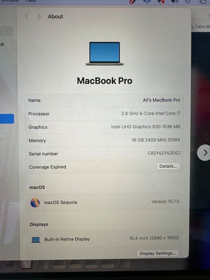 MacBook Pro 15” 2018 i7 2.6GHz 16GB RAM 512GB SSD Excellent Condition รูปที่ 8