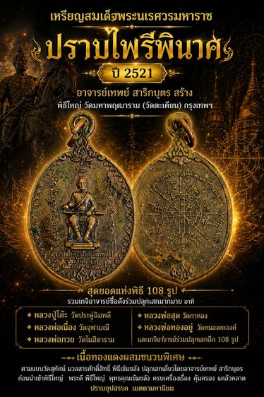 เหรียญสมเด็จพระนเรศวรมหาราช ปราบไพรีพินาศ หลวงปู่โต็ะ หลวงพ่อกวย เสก 🙏