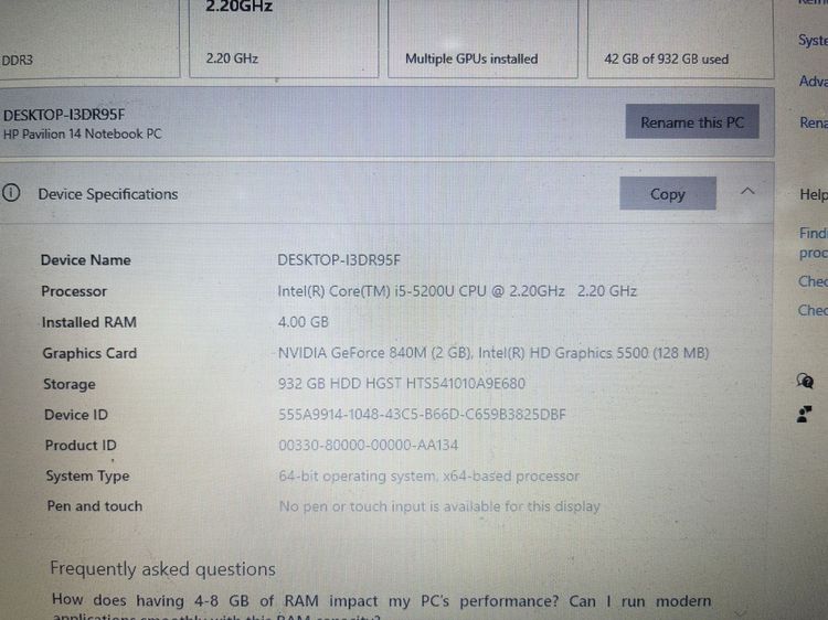 HP pavilion 14 i5 GEN 5 Ram 4 ใช้งานได้ดี ราคาถูกใจ รูปที่ 2