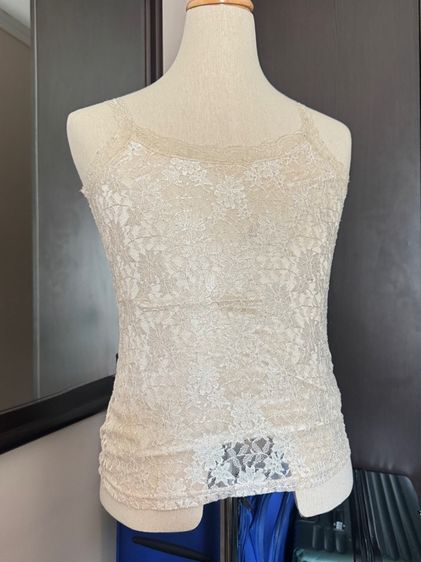ไม่มีแขน น้ำตาล ฟรีไซส์ เสื้อเชิ้ตและเสื้อผู้หญิง อื่นๆ Tank Top Lace Full Body Embroidery in Floral with Gold Color Lining Fabric in Brown 82 cm chest