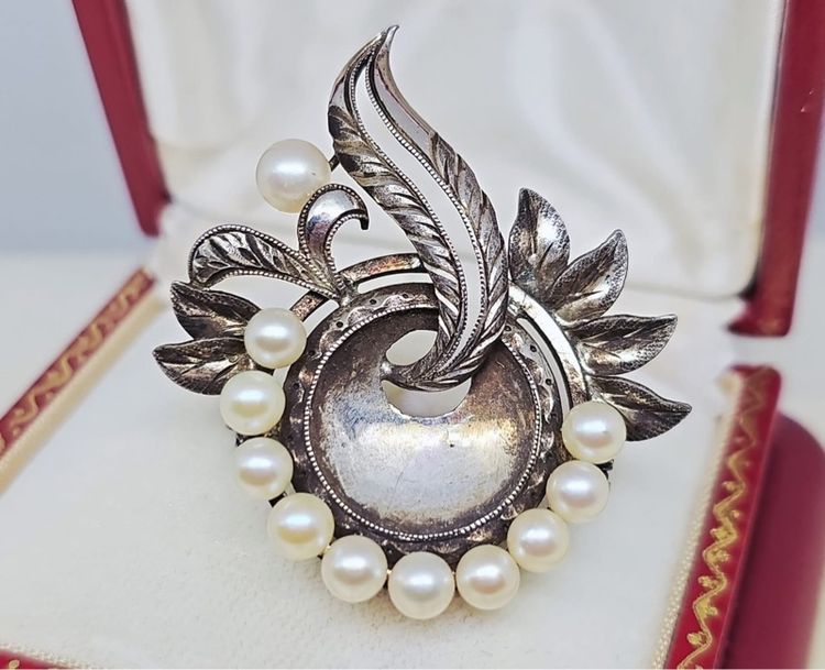 📌เข็มกลัดงานเก่า เงินแท้ มุกอโกย่า 🤍🤍  รูปที่ 2