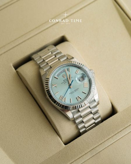 New Rolex Day-Date 228236 Ice Blue Dial Platinum President 2026 40mm. Fullset 