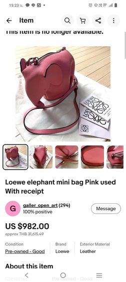 Loewe Elephant Mini Bag Pink  รูปที่ 10