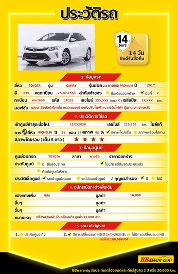 Toyota Camry 2017 2.5 Hybrid Premium Sedan ไฮบริด ไม่ติดแก๊ส เกียร์อัตโนมัติ ขาว รูปที่ 2