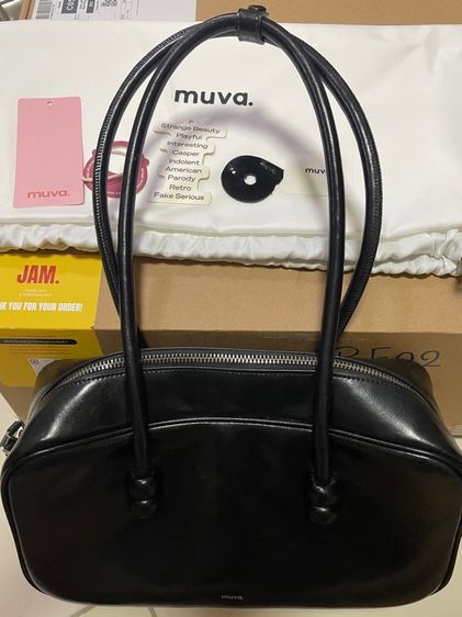 ไม่ระบุ ดำ หนังแท้ อื่นๆ ✨MUVA - Midi Boston - กระเป๋าสะพายข้าง หนังวัว แคนวาส ทรงบอสตัน ✨