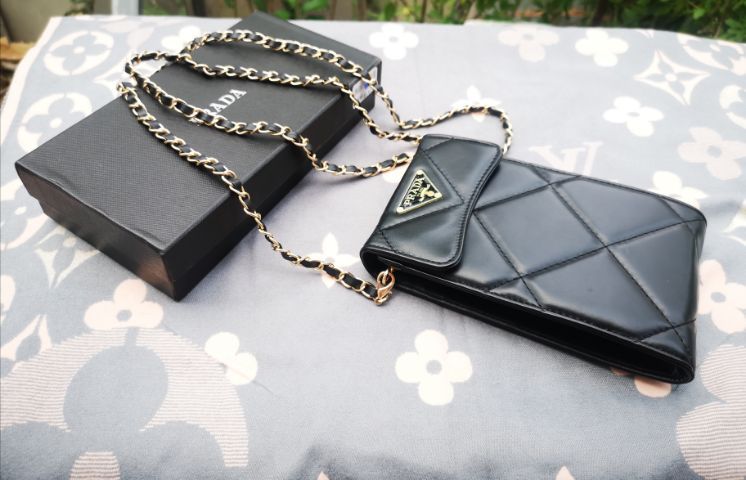 หญิง ดำ หนัง PU Prada กระเป๋า​ใส่​โทรศัพท์​