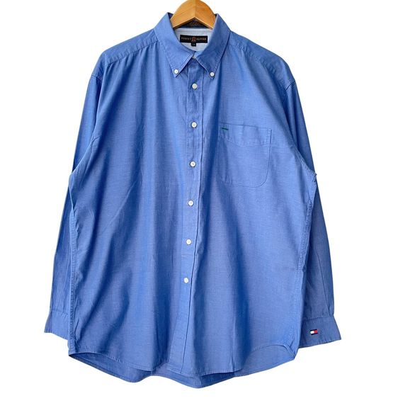 เสื้อเชิ้ต ฟ้า แขนยาว เชิ้ต Tommy Hilfiger Blue Golf Long Sleeve Cotton Button Shirt L