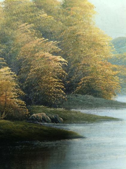 ภาพวาด สีน้ำมันวิวทิวทัศน์แม่น้ำ และขุนเขา งานวินเทจพร้อมกรอบสวย คลาสสิก รูปที่ 9