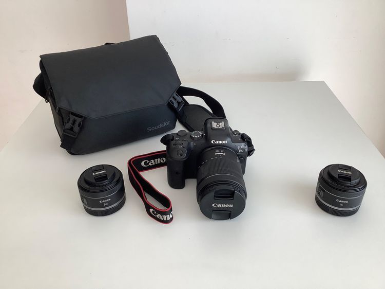 Canon R6 full-frame camera + three lenses + compact stylish bag + two batteries + charger