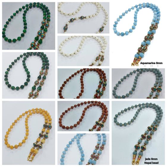 สร้อยคล้องพระหินมงคลคละแบบ 8 มิล nepal bead ยาว 25 นิ้ว