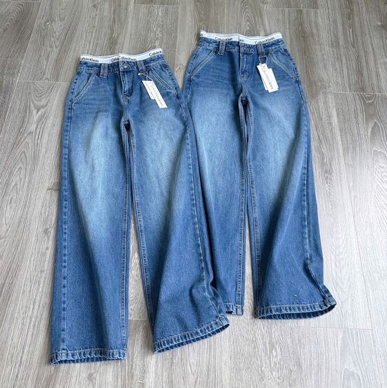 C K Wide leg jeans กางเกงยีนส์สีเข้ม เอว Elastic ผ้าขาบาน งานสวย ป้ายครบ