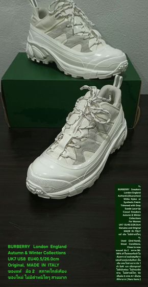 BURBERRY Sneakers, Women's 7UK 40.5EU(26.0cm) Original ของแท้ มือ 2 สภาพใกล้เคียงของใหม่, รองเท้า BURBERRY ผ้าใยสังเคราะห์ พื้นเต็ม งดงามมาก