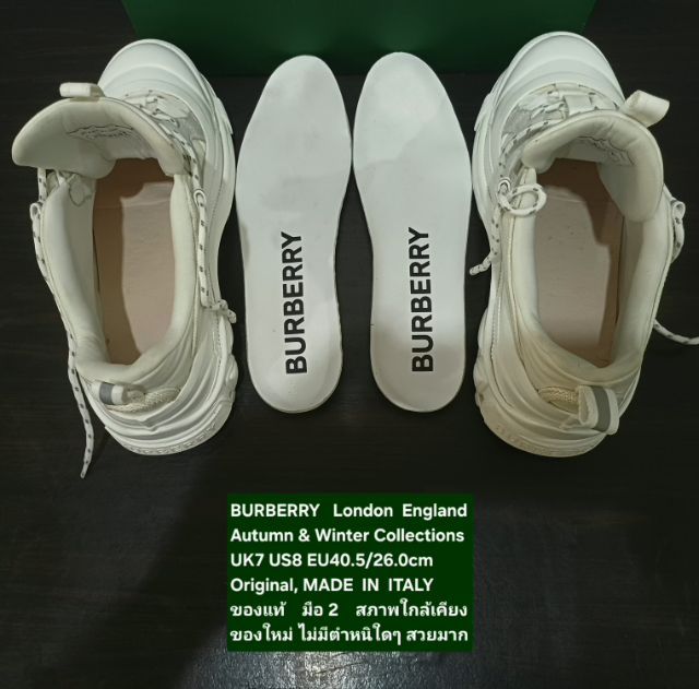 BURBERRY Sneakers, Women's 7UK 40.5EU(26.0cm) Original ของแท้ มือ 2 สภาพใกล้เคียงของใหม่, รองเท้า BURBERRY ผ้าใยสังเคราะห์ พื้นเต็ม งดงามมาก รูปที่ 16