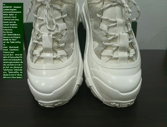 BURBERRY Sneakers, Women's 7UK 40.5EU(26.0cm) Original ของแท้ มือ 2 สภาพใกล้เคียงของใหม่, รองเท้า BURBERRY ผ้าใยสังเคราะห์ พื้นเต็ม งดงามมาก รูปที่ 7