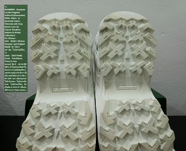 BURBERRY Sneakers, Women's 7UK 40.5EU(26.0cm) Original ของแท้ มือ 2 สภาพใกล้เคียงของใหม่, รองเท้า BURBERRY ผ้าใยสังเคราะห์ พื้นเต็ม งดงามมาก รูปที่ 10