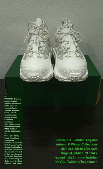 BURBERRY Sneakers, Women's 7UK 40.5EU(26.0cm) Original ของแท้ มือ 2 สภาพใกล้เคียงของใหม่, รองเท้า BURBERRY ผ้าใยสังเคราะห์ พื้นเต็ม งดงามมาก รูปที่ 3