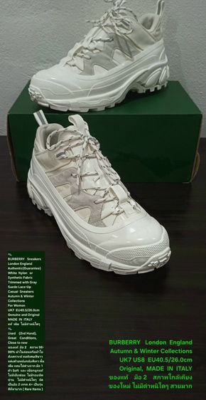 BURBERRY Sneakers, Women's 7UK 40.5EU(26.0cm) Original ของแท้ มือ 2 สภาพใกล้เคียงของใหม่, รองเท้า BURBERRY ผ้าใยสังเคราะห์ พื้นเต็ม งดงามมาก รูปที่ 2