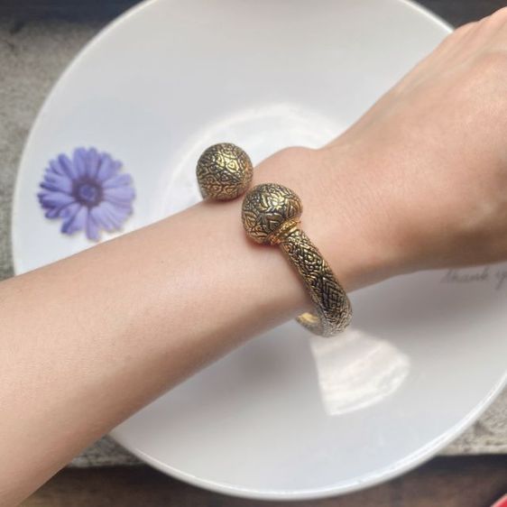สร้อยข้อมือ กำไลหัวบัวเงินแท้ ถมทองคำ