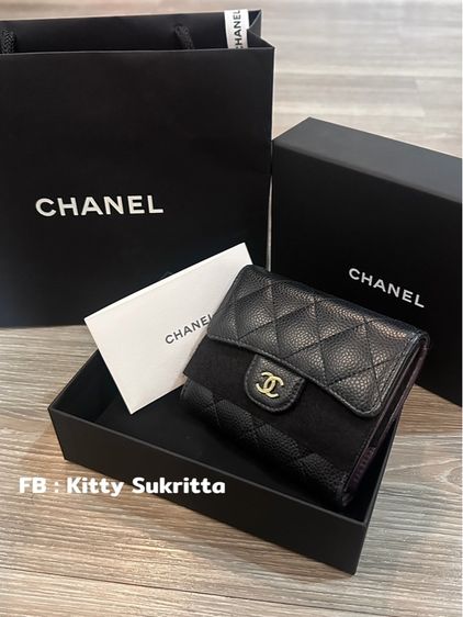 หญิง ดำ อื่นๆ อื่นๆ Chanel Trifold Wallet รุ่น Black Caviar อะไหล่ทอง