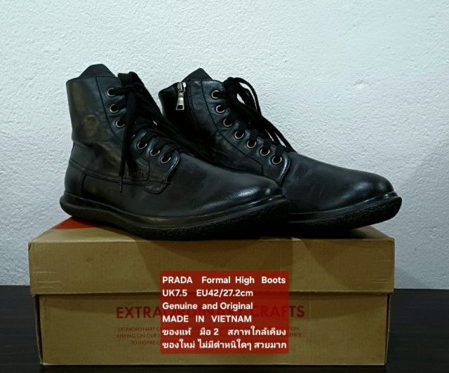 PRADA Formal High Boots, Men's 7.5UK 42EU(27.2cm) Original ของแท้ มือ 2 สภาพใกล้เคียงของใหม่, รองเท้าบู้ท PRADA หนังแท้ พื้นเต็ม งดงามมาก รูปที่ 4