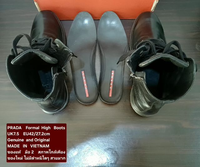 PRADA Formal High Boots, Men's 7.5UK 42EU(27.2cm) Original ของแท้ มือ 2 สภาพใกล้เคียงของใหม่, รองเท้าบู้ท PRADA หนังแท้ พื้นเต็ม งดงามมาก รูปที่ 14