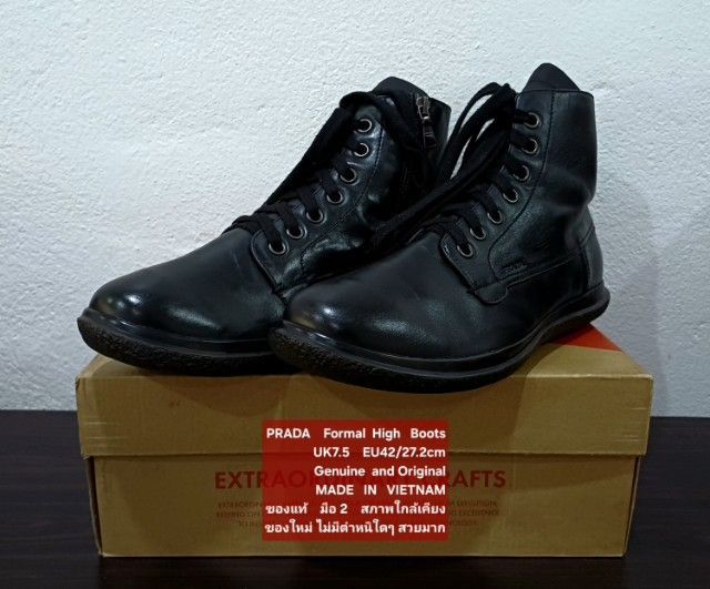 PRADA Formal High Boots, Men's 7.5UK 42EU(27.2cm) Original ของแท้ มือ 2 สภาพใกล้เคียงของใหม่, รองเท้าบู้ท PRADA หนังแท้ พื้นเต็ม งดงามมาก รูปที่ 5