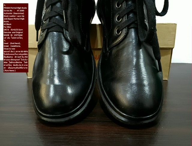 PRADA Formal High Boots, Men's 7.5UK 42EU(27.2cm) Original ของแท้ มือ 2 สภาพใกล้เคียงของใหม่, รองเท้าบู้ท PRADA หนังแท้ พื้นเต็ม งดงามมาก รูปที่ 7
