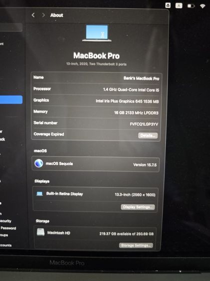 MacBook Pro Intel core i5 ปี 2020 แรม 16GB ดิสก์ 256GB รูปที่ 11
