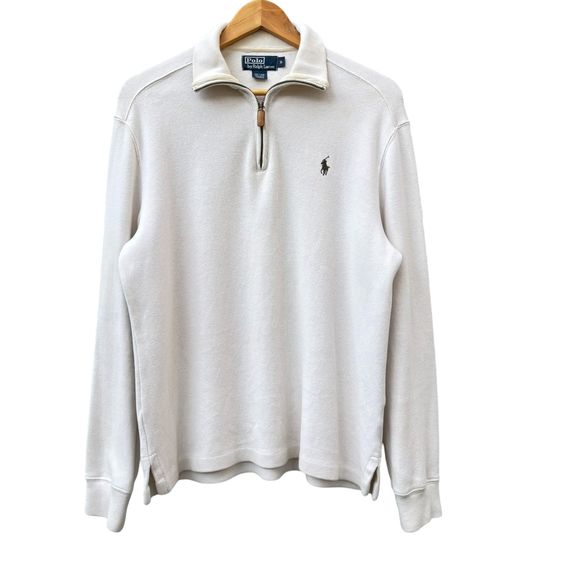 สเวตเชิ้ต เบจ แขนยาว เสื้อฮาฟซิป Polo Ralph Lauren Quarter-Zip Pullover-สีครีมลาเต้ Size S 