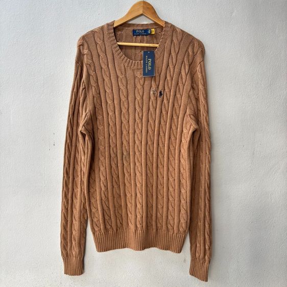 M แขนยาว เสื้อไหมพรม POLO RALPH LAUREN เสื้อสเวตเตอร์ผู้ชาย-Cable-Knit Cotton Sweater สีน้ำตาล