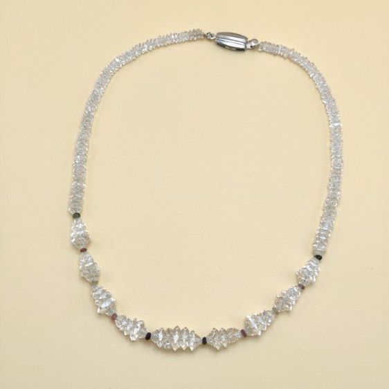 🔖สร้อยคอคริสตัลใสคั่นพลอยทัวมารีน ตะขอตอกโค๊ตSilver ของจริงสวยมาก งานจากญี่ปุ่น