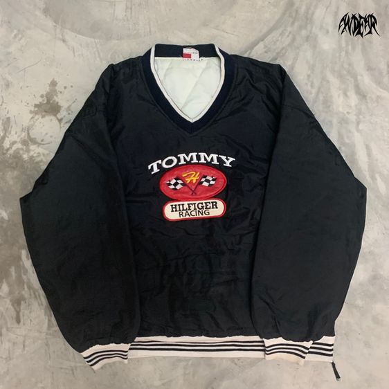 ดำ XL แขนยาว โอเวอร์เชิ้ต Tommy Hilfiger Racing VNeck Pullover แท้