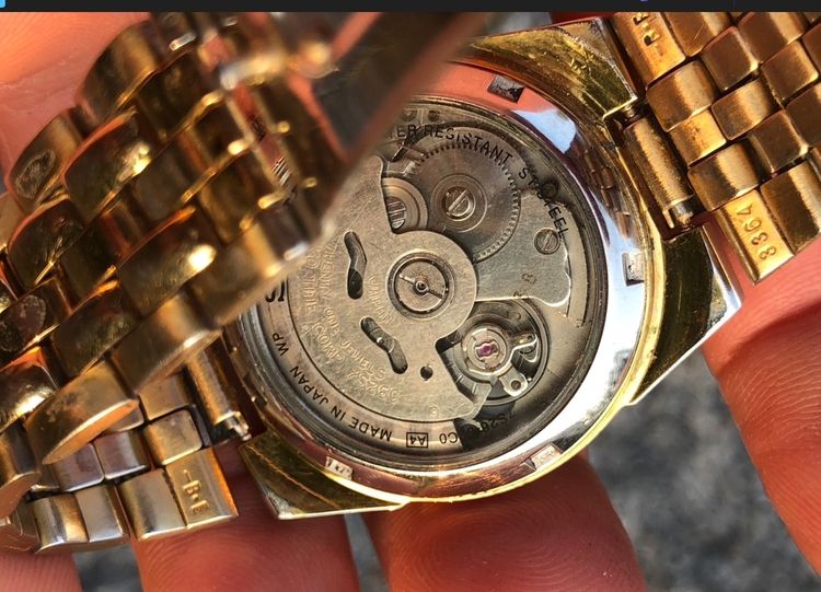 นาฬิกา Seiko 5 7S26 หน้าสีทอง หลังเปลือย หลักตุ่มทอง (หายาก) รูปที่ 6