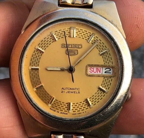 นาฬิกา Seiko 5 7S26 หน้าสีทอง หลังเปลือย หลักตุ่มทอง (หายาก) รูปที่ 5