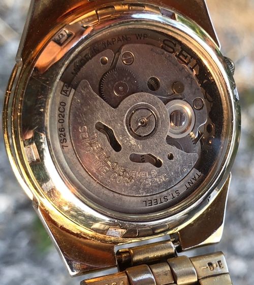 นาฬิกา Seiko 5 7S26 หน้าสีทอง หลังเปลือย หลักตุ่มทอง (หายาก) รูปที่ 7