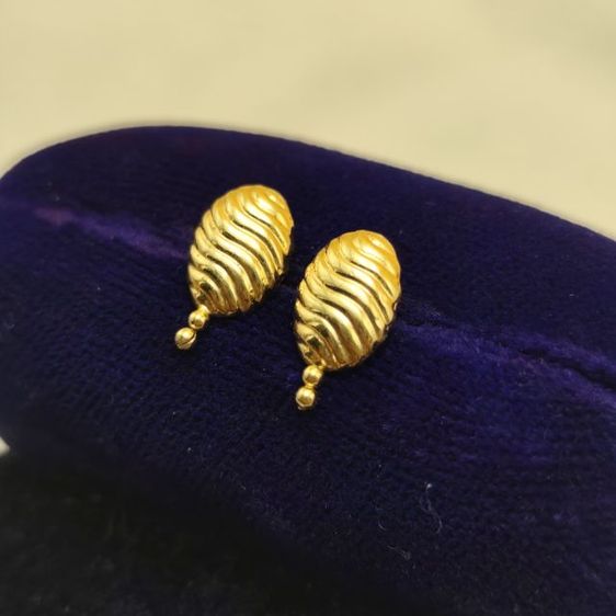 🔖ต่างหูก้านทองแท้ K18 ลายร่องคลื่น ตัวเรือนสีทองสวย งานจากญี่ปุ่น 