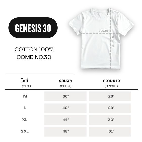 เสื้อยืดคอกลมสีขาวเนื้อผ้า Cotton 100 Comb No.30  เกรดพรีเมี่ยมราคาส่ง รูปที่ 2