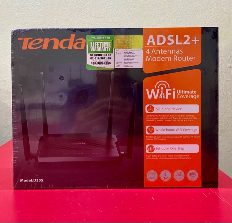อุปกรณ์เครือข่าย TENDA D305 ADSL2 1xWAN 4xLAN 100MBPS 4xANT 300MBPS 2.4GHZ BLACK สินค้าใหม่